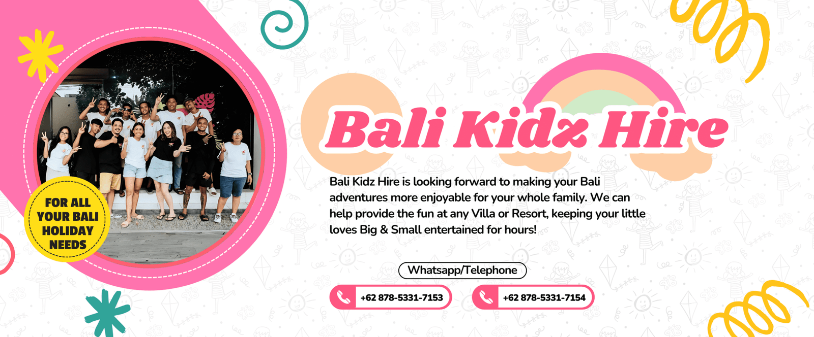 Bali Kidz Hire team providing baby and kids equipment hire for safe and fun family holidays at villas and resorts in Bali