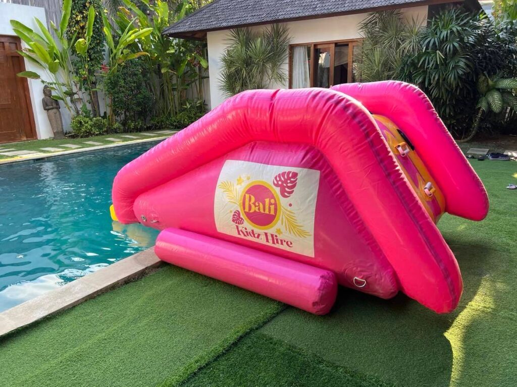 Large waterslide in Bali by Bali Kidz Hire providing exciting and safe water fun for children at private villas and resorts